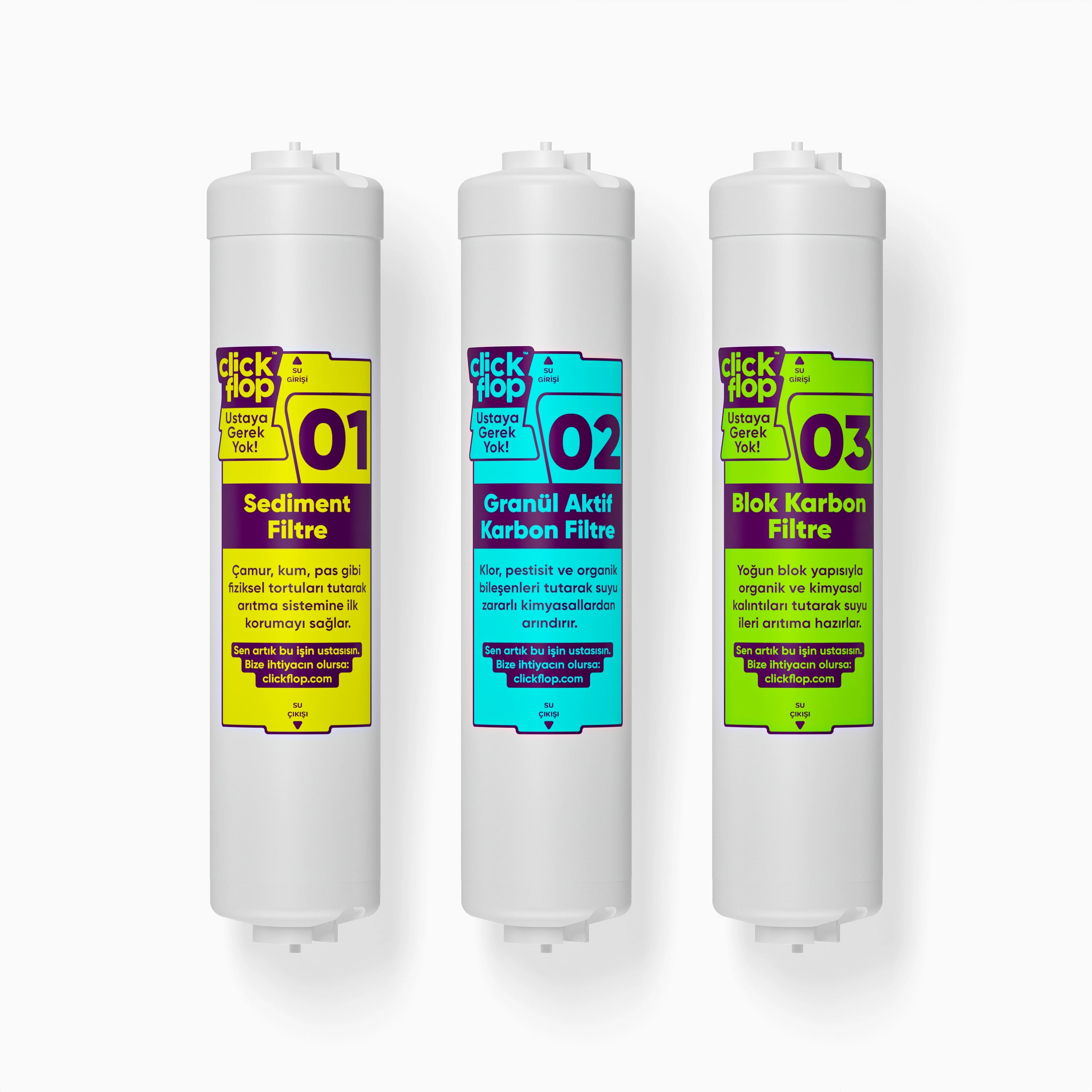 3'lü Ön Su Arıtma Filtre Seti, Açık Kasa Su Arıtma Cihazı Uyumlu