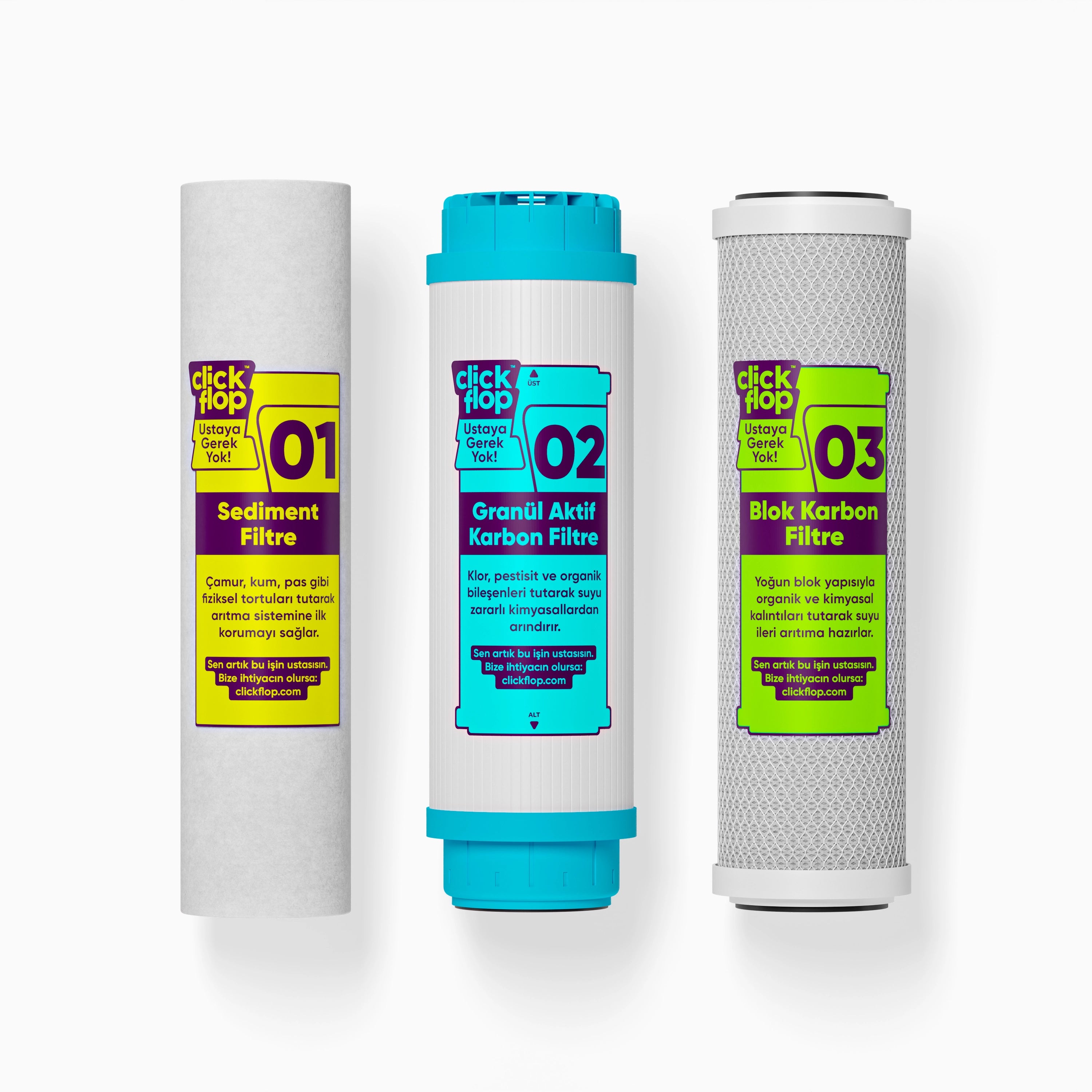 3'lü Ön Su Arıtma Filtre Seti, Kapalı Kasa Su Arıtma Cihazı Uyumlu
