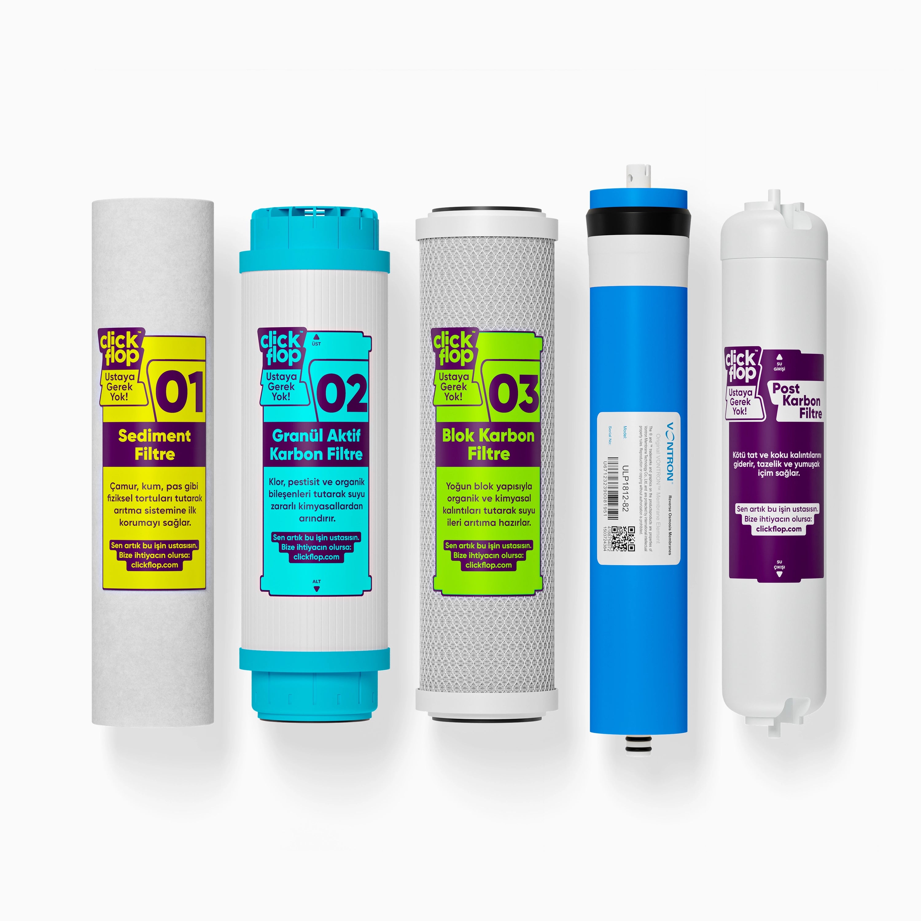 5'li Su Arıtma Filtre Seti, Açık Kasa Su Arıtma Cihazı Uyumlu