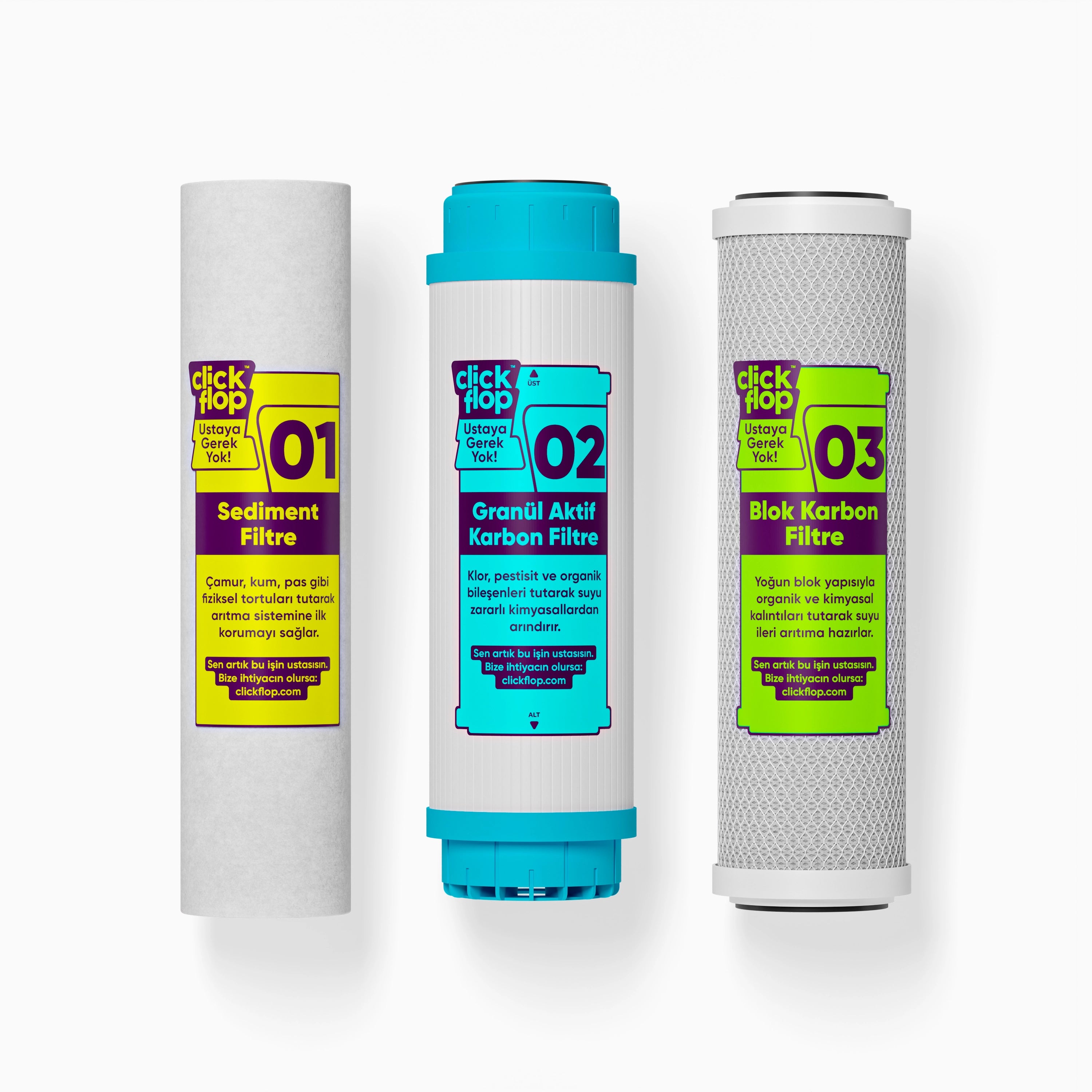 3'lü Ön Filtre Seti, Açık Kasa Su Arıtma Cihazı Uyumlu