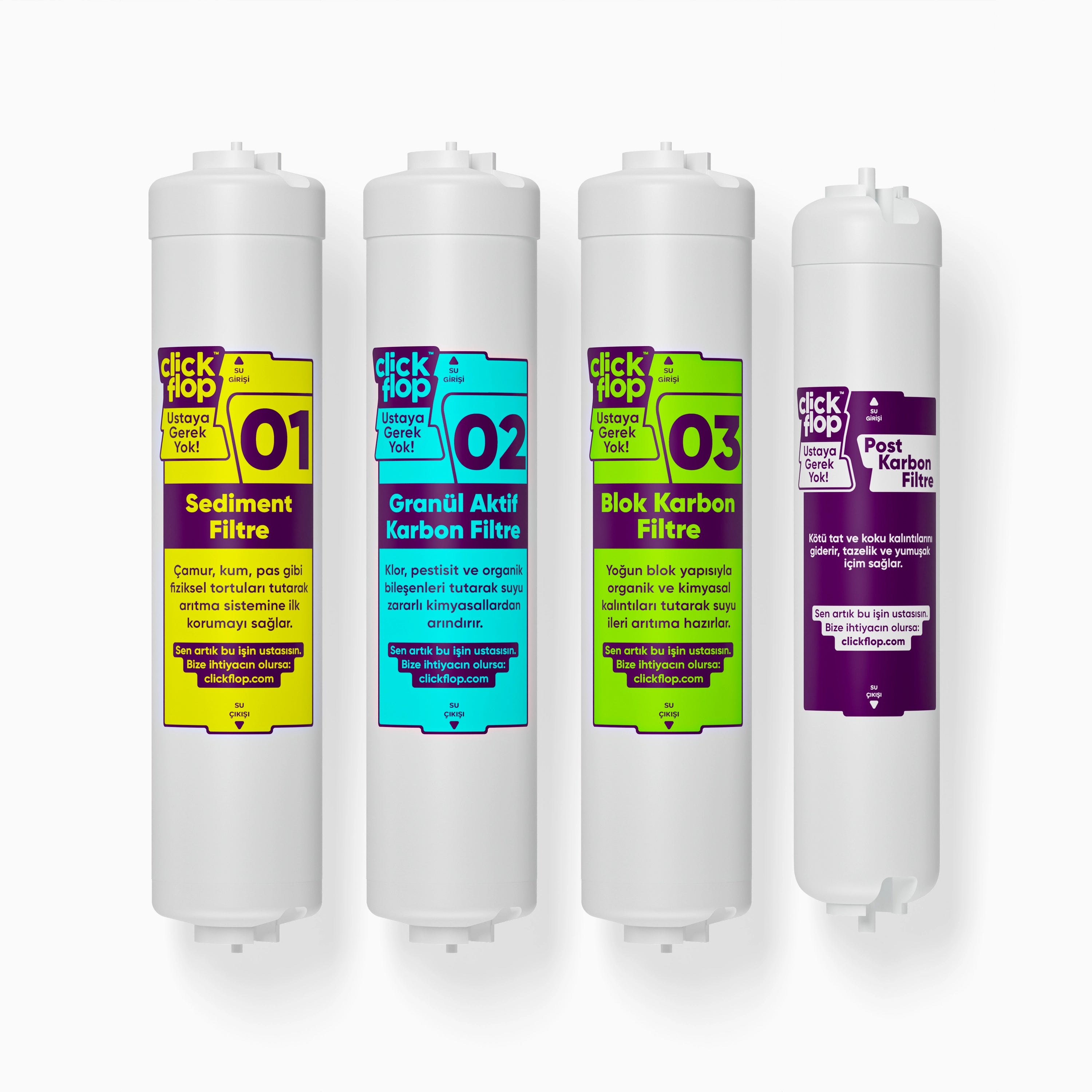 4'lü Su Arıtma Filtre Seti, Membransız, Kapalı Kasa Su Arıtma Cihazı Uyumlu