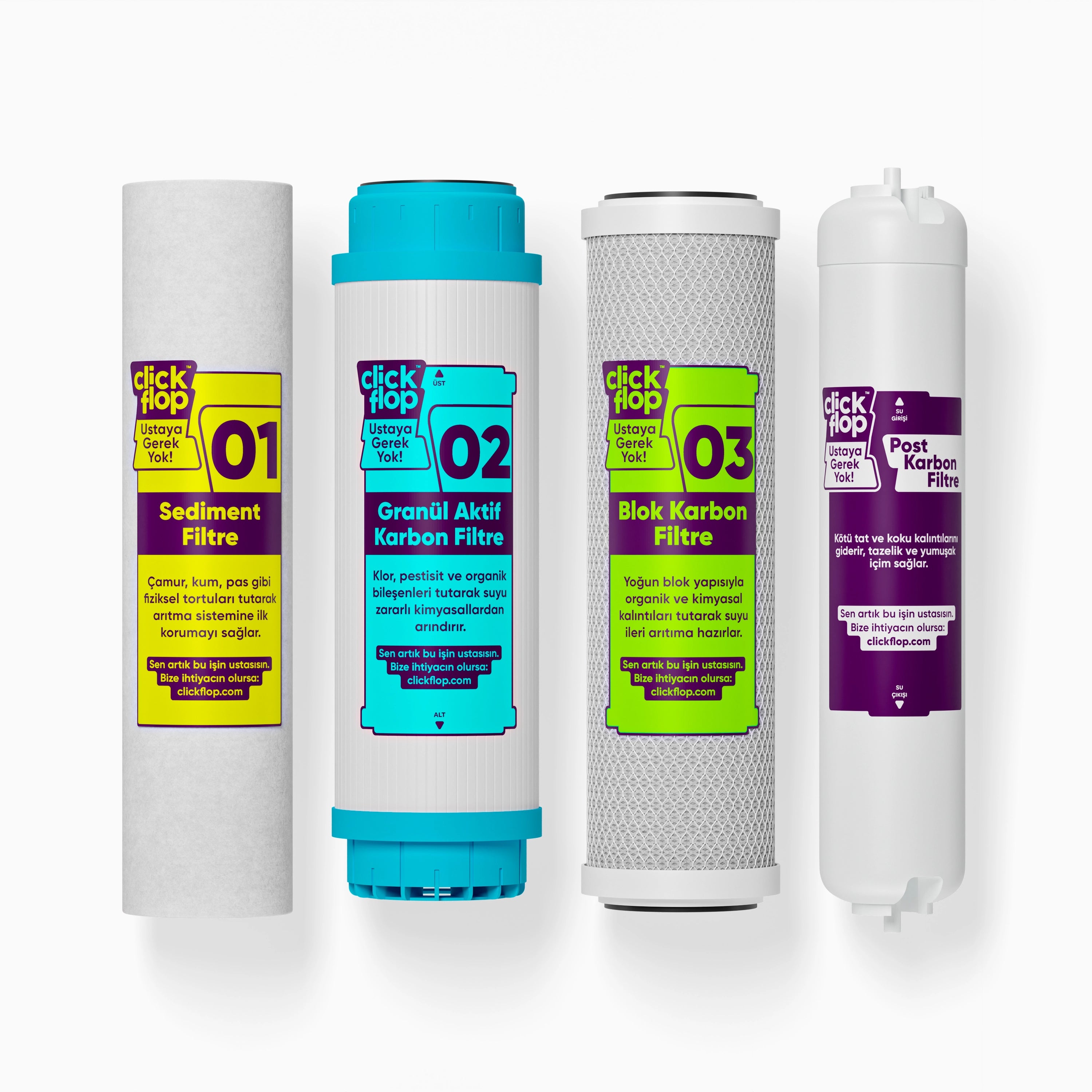 4'lü Filtre Seti, Membransız, Açık Kasa Su Arıtma Cihazı Uyumlu