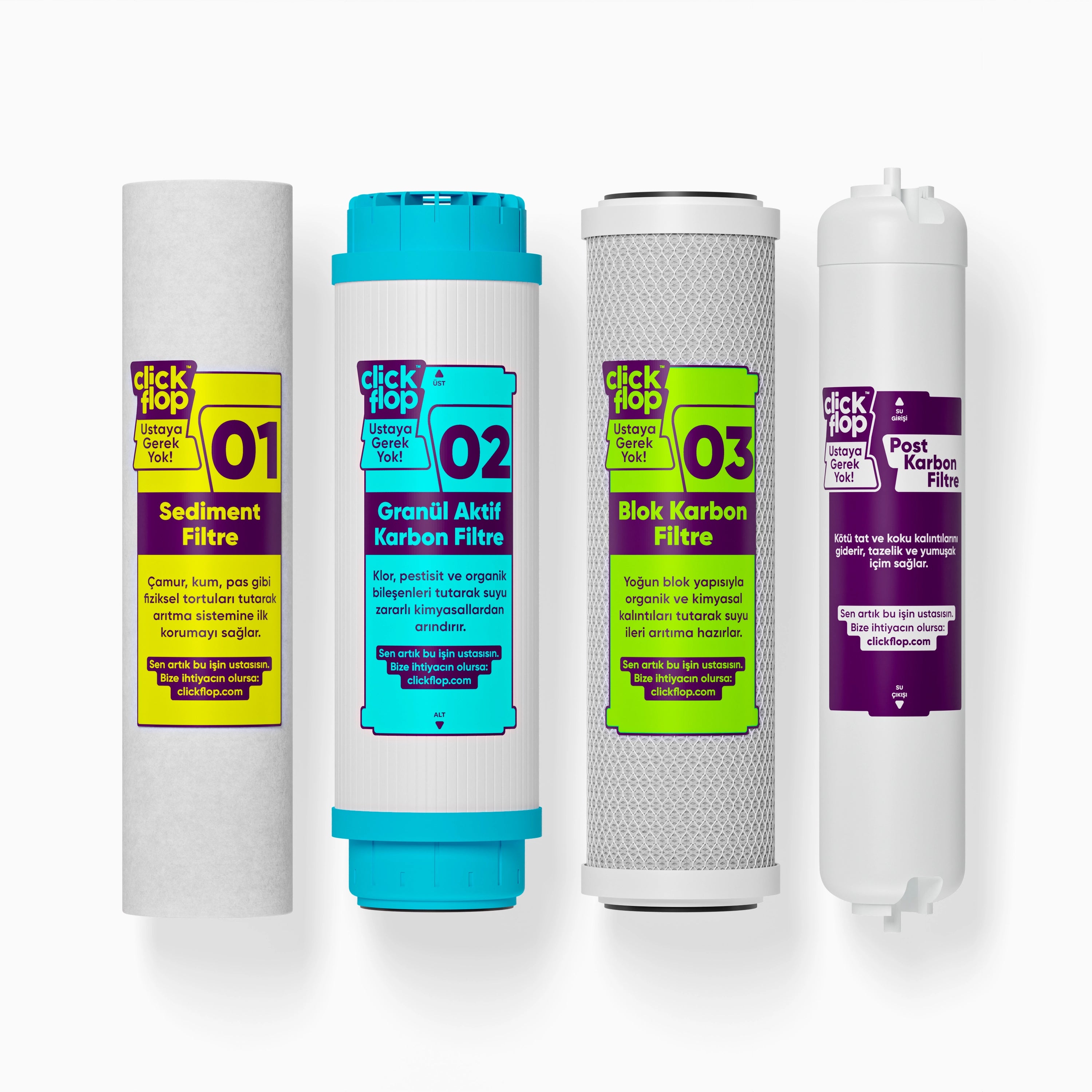 4'lü Su Arıtma Filtre Seti, Membransız, Açık Kasa Su Arıtma Cihazı Uyumlu