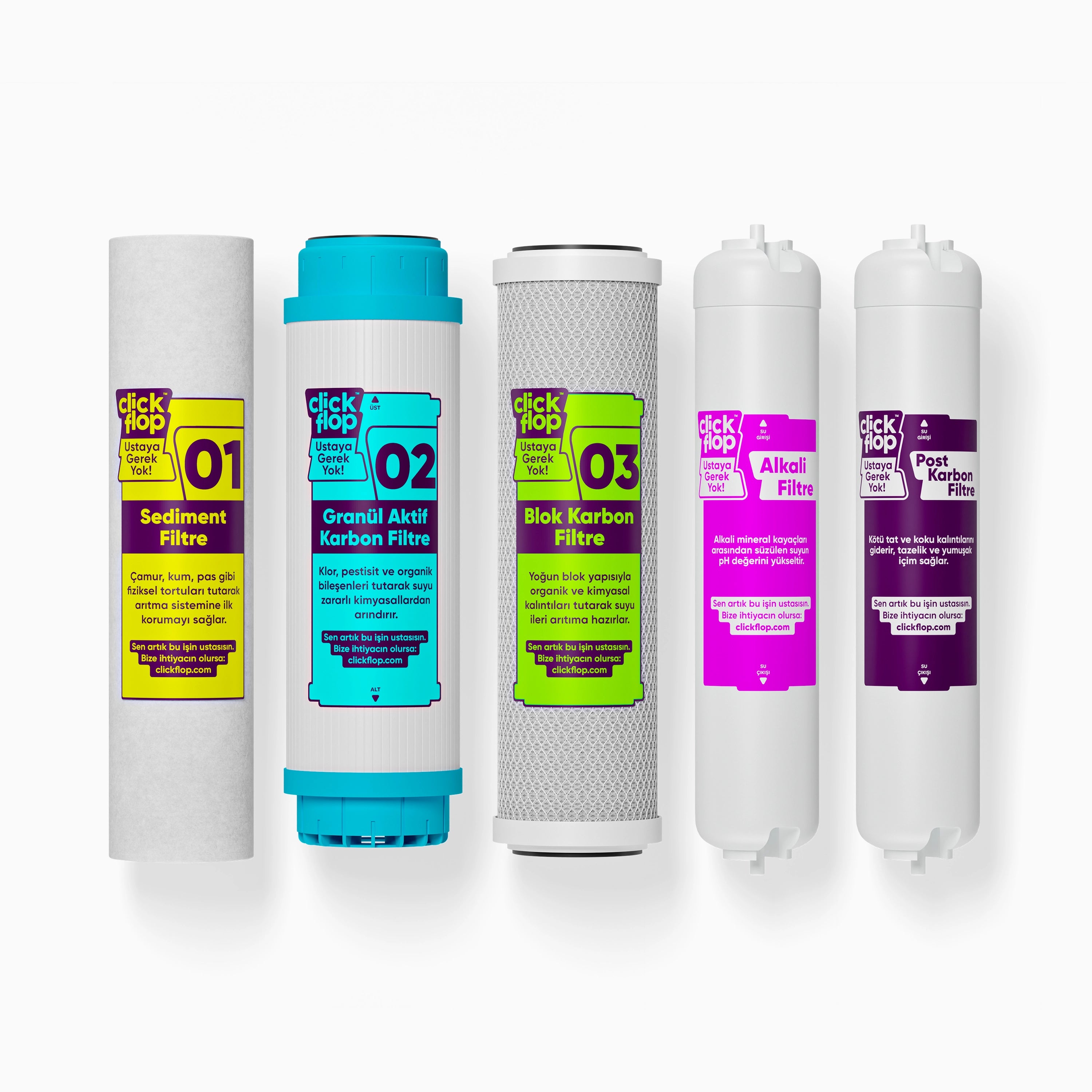 5'li Filtre Seti, Membransız, Alkali Filtreli, Açık Kasa Su Arıtma Cihazı Uyumlu