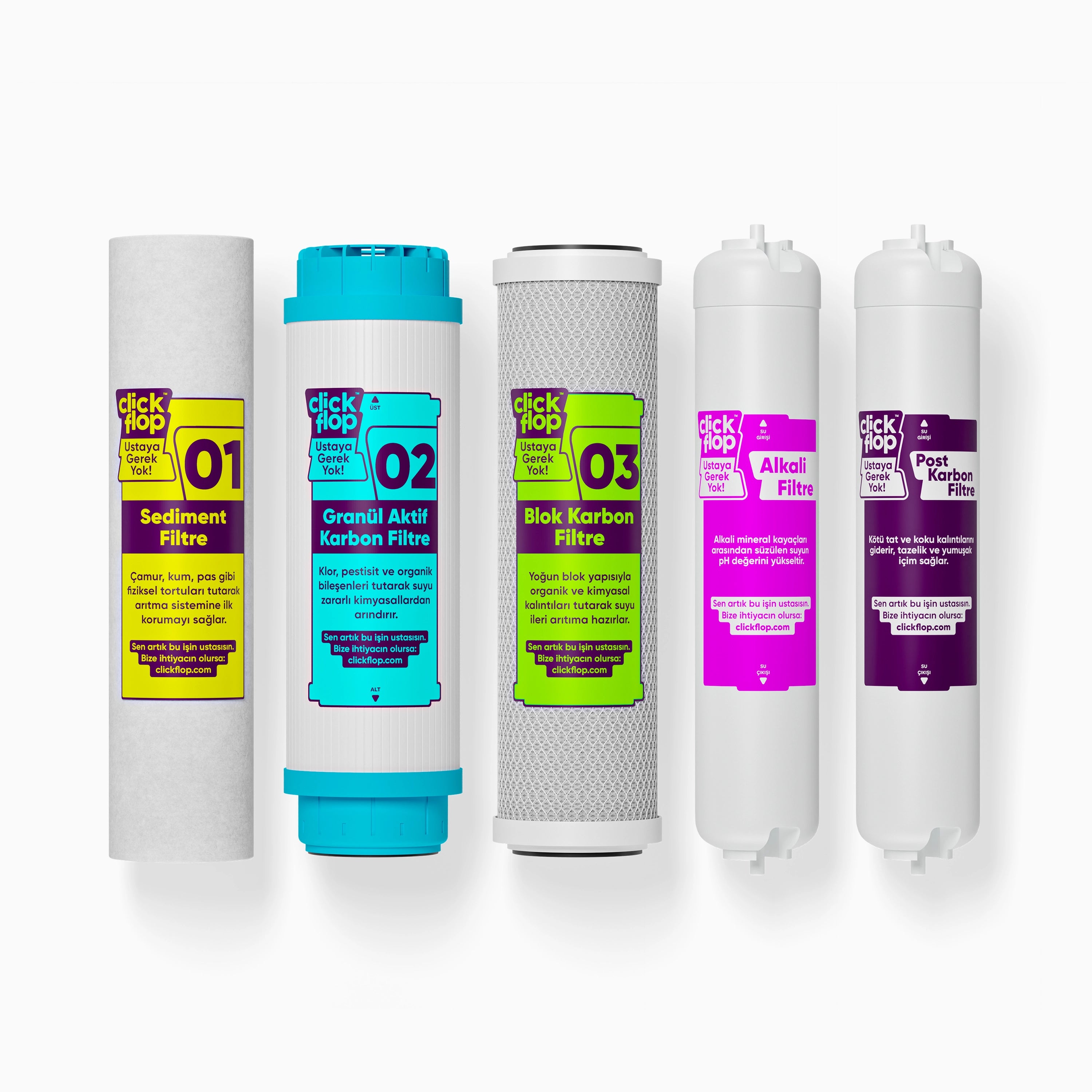 5'li Su Arıtma Filtre Seti, Membransız, Alkali Su Arıtma Filtreli, Açık Kasa Su Arıtma Cihazı Uyumlu