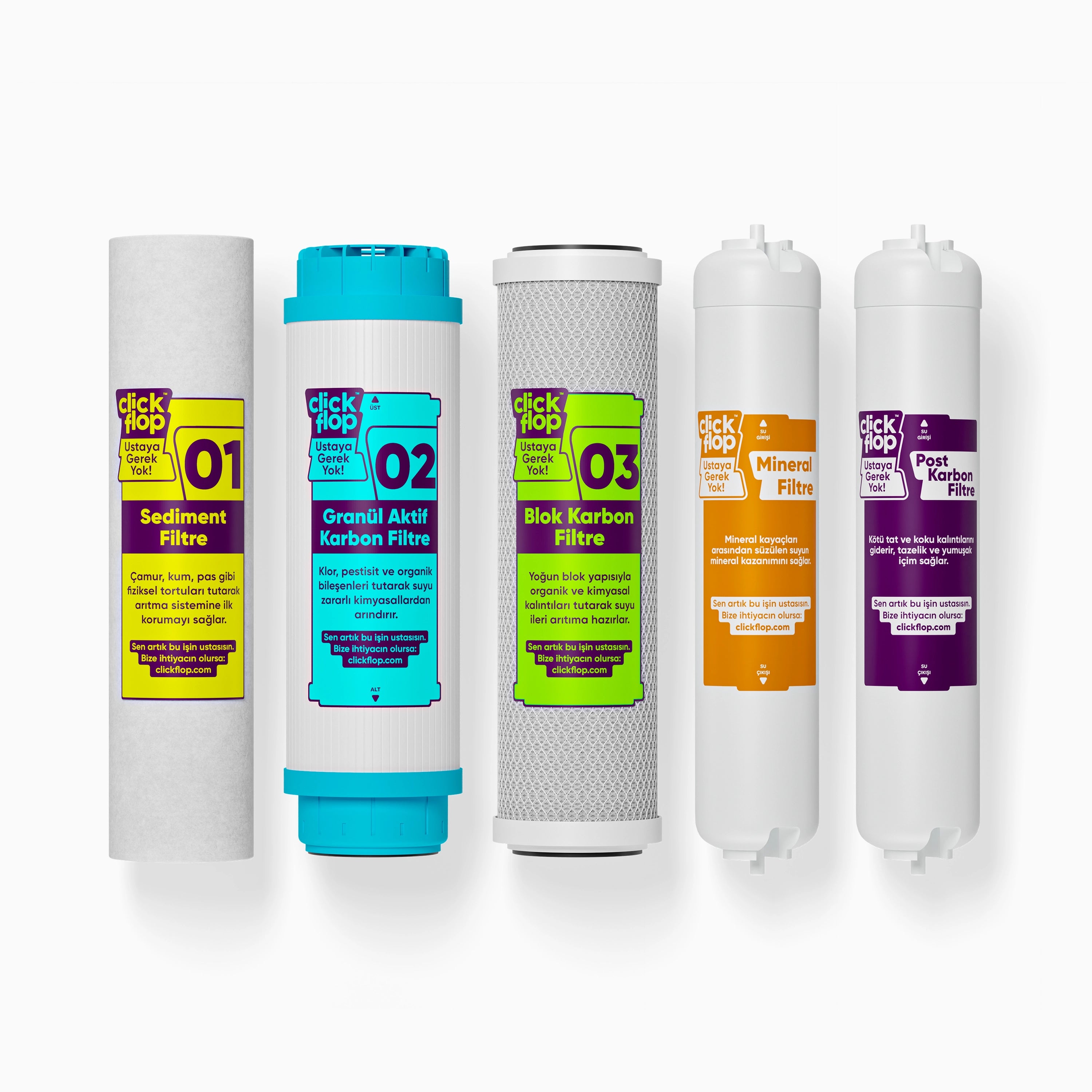 5'li Su Arıtma Filtre Seti, Membransız, Mineral Su Arıtma Filtreli, Açık Kasa Su Arıtma Cihazı Uyumlu