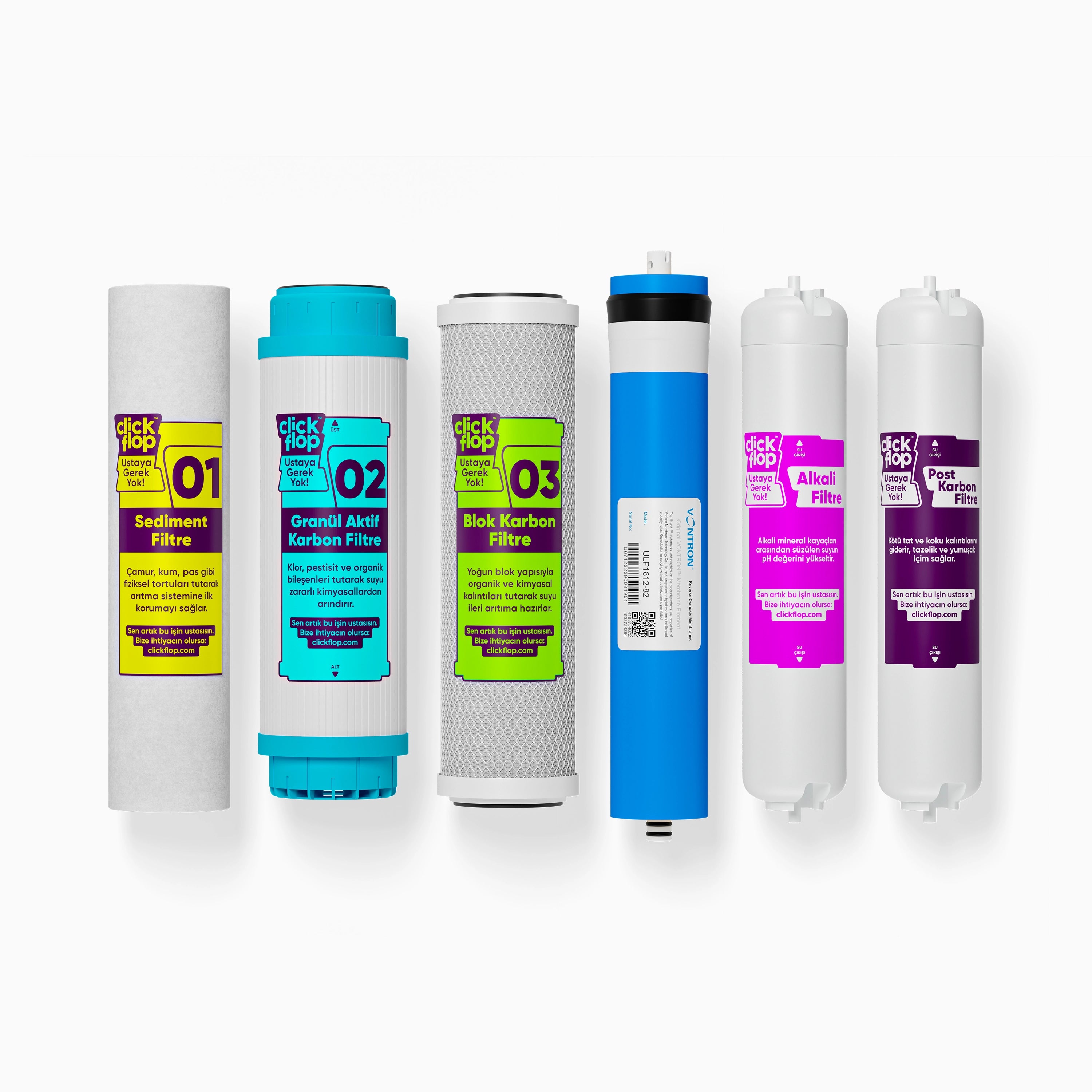 6'lı Filtre Seti, Alkali Filtreli, Açık Kasa  Su Arıtma Cihazı Uyumlu