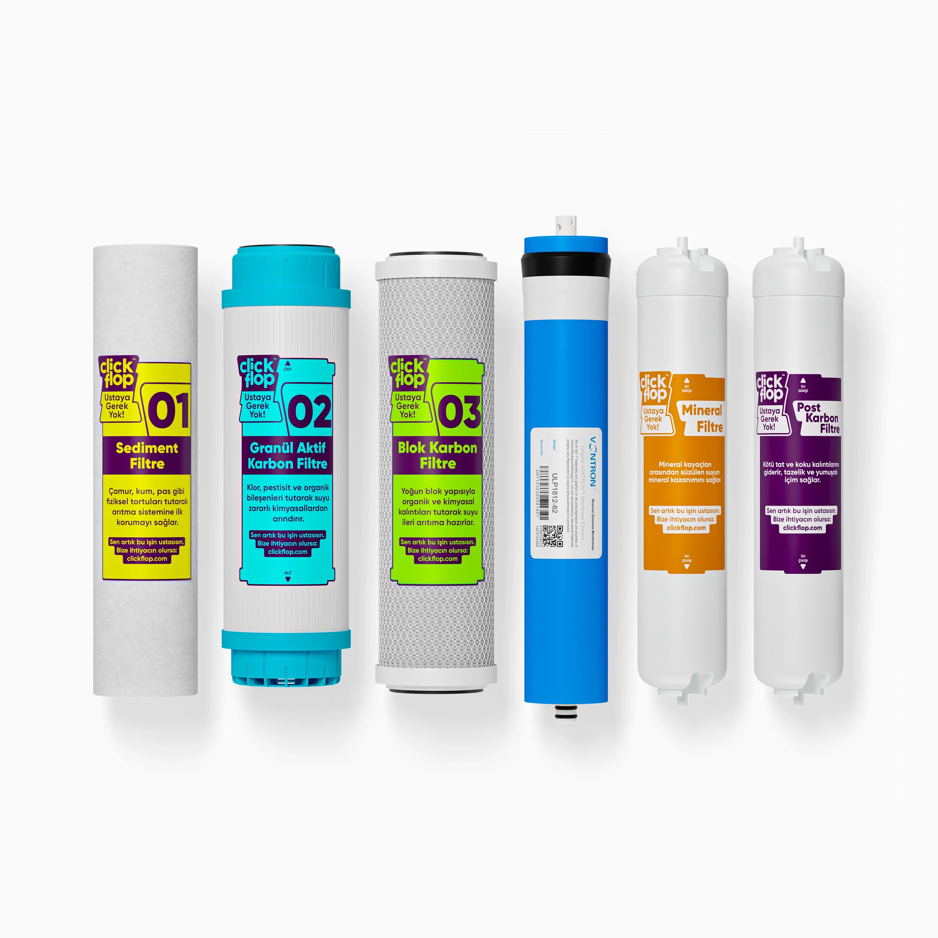 6'lı Filtre Seti, Mineral Filtreli, Açık Kasa  Su Arıtma Cihazı Uyumlu