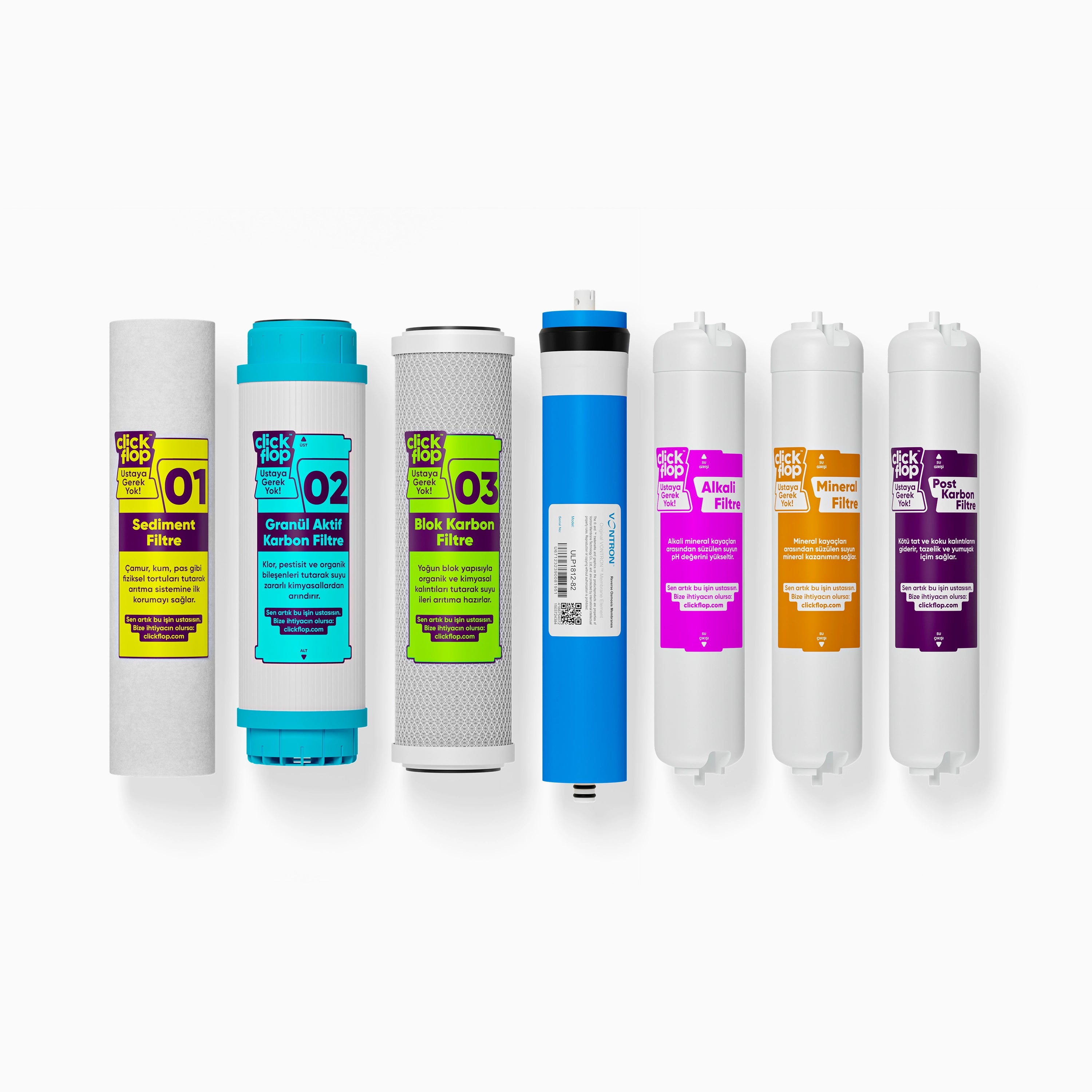 7'li Filtre Seti, Mineral ve Alkali Filtreli, Açık Kasa Su Arıtma Cihazı Uyumlu